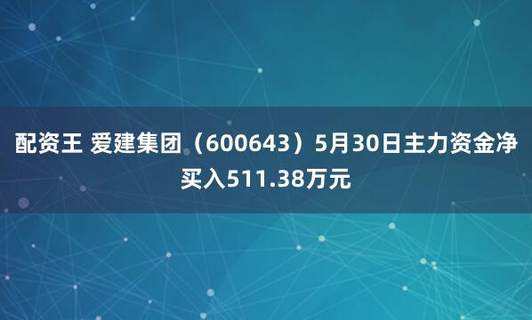 配资王 爱建集团（600643）5月30日主力资金净买入511.38万元